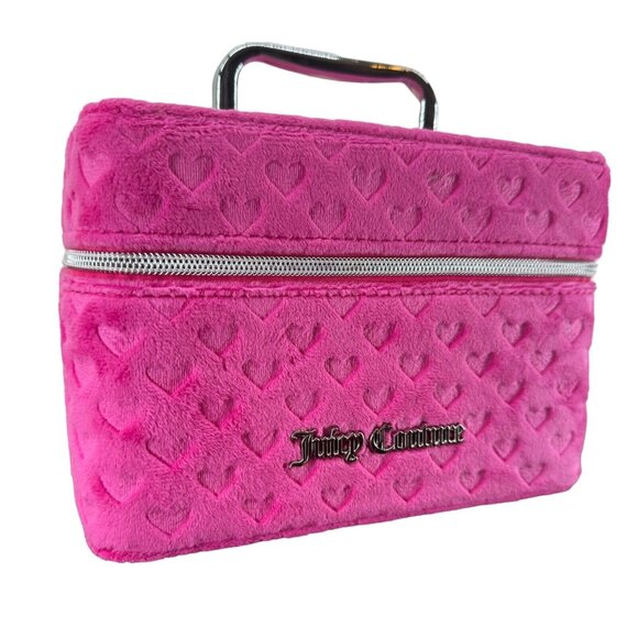 Juicy Couture Terry Hearts Pink Hard Train Case Travel Cosmetic Makeup Bag NWT - Picture 2 of 7